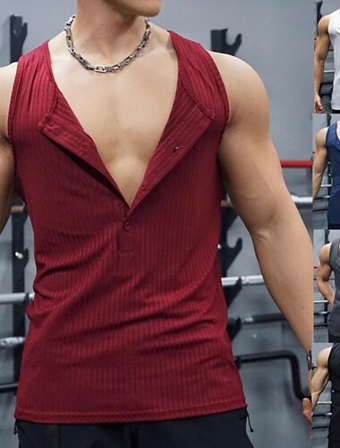  Homme Débardeur T-shirt sans manches Débardeur Musclé Chemise de batteur de femme Sans manches Henley Été Bloc de Couleur Bandes verticales Bande de Fosse Mode Designer Occasionnel Sportif A côtes