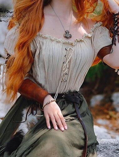  Rétro Vintage Victorienne Médiéval Blouse / Chemise Ren Faire Ballon Pirate Viking Elfe Femmes Celtique Pirate Fantaisie Adulte Chemise Printemps & Été