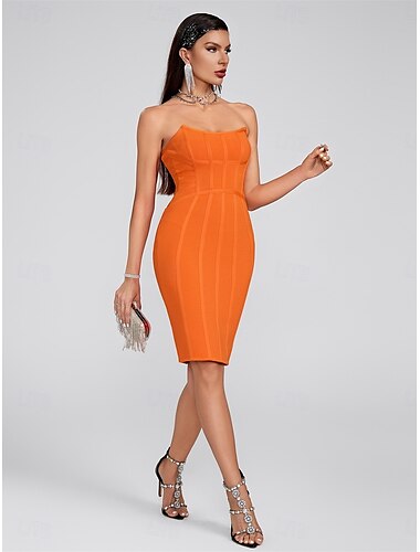  Meerjungfrauenschnitt Quinceanera-Kleider Elegant Kleid Hochzeit Hochzeitsgast Knielang Ärmellos Trägerlos Polyester Rückenfrei mit Knöpfe 2025