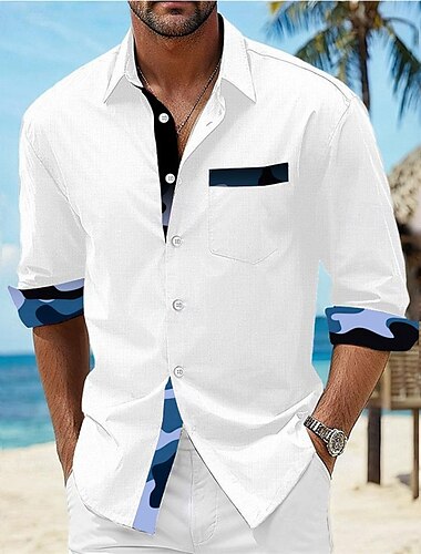  Men's Shirt Summer Shirt Casual Shirt Beach Shirt Button Up Shirt White Short Sleeve Printed Lapel Vacation Hawaiian Clothing Apparel Polyester Fashion Casual Comfortable
