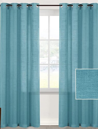 Leinenvorhänge Natürliche Gemischte Vorhangpaneele Gardine für Wohnzimmer Durchsichtige Vorhänge 84 Zoll Länge 2 Stück Set Ösenfensterpaneele