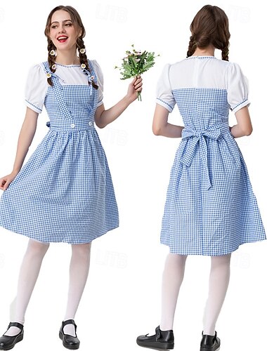  Women's Oktoberfest Dirndl Retro Vintage Gingham Dress for Oktoberfest Beer Carnival Masquerade Party