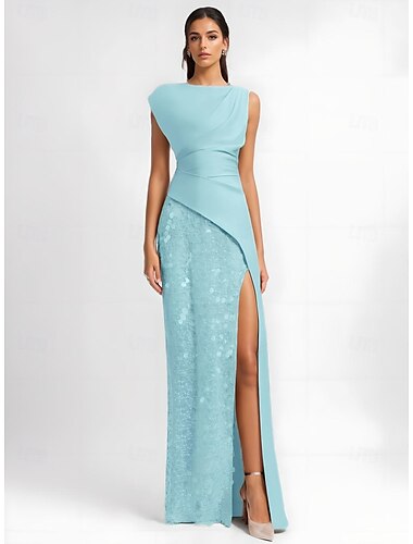  A-Linie Abendkleid Elegant Kleid Formell Bodenlang Ärmellos Rundhalsausschnitt Tasche Italienisches Satin mit Glitzer Gerafft 2025