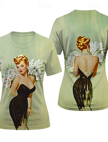  T-Shirt Retro Poster Retro-Mädchen Grafik Für Damen Erwachsene Maskerade 3D-Druck Urlaub Party