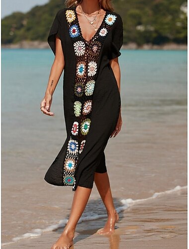  Damen Badeanzüge Cover Up Badekleid Badeanzug Patchwork Urlaub Strandbekleidung Einfarbig V-Ausschnitt Kurzarm Badeanzüge