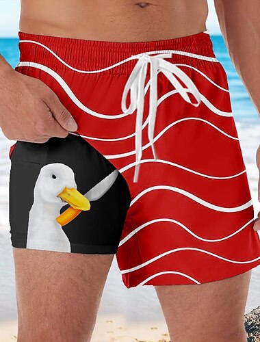  Herren Geometrisch Lustig Ente Gefütterte Shorts 2 in 1 Badeshorts Badeshorts Mittlere Taille Hawaiianisch Urlaub Ferien Strandbekleidung Seitentaschen Mit Kompressionsfutter Elastischer Kordelzug in