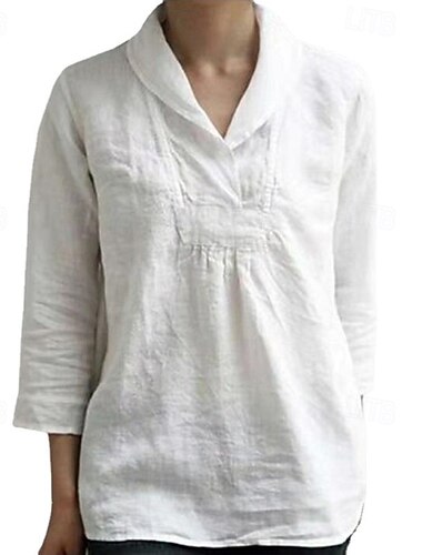  Per donna Camicia Blusa Camicie di cotone e lino Semplice Essenziale Moderno Casual Manica Lunga Colletto a Camicia Top Regolari Quotidiano Ferie Uscire Nero Beige Estate