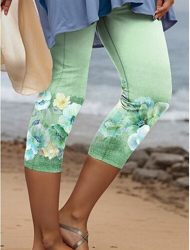  Leggings für Damen Capri-Hosen hohe Elastizität Urlaub Vintage Mode Wadenlang Hohe Taille Floral Grafikdruck Thermisch Warm Atmungsaktiv Weich Dehnbar Freizeit Alltag Pink Blau Lila Grün Sommer