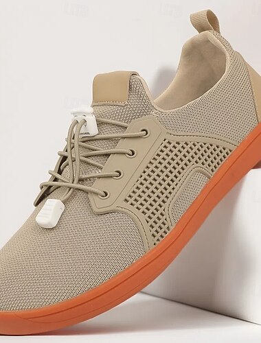  Baskets pieds nus en tricot beige pour homme – design souple et confortable avec fermeture à lacets pour une tenue active et décontractée