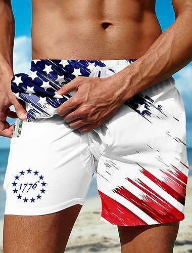  Herr Amerikanska amerikanska flaggan Patriotisk Fodrade shorts 2 i 1 simshorts Badshorts Medium Midja Hawaiisk Semester Helgdag Standkläder Sidfickor Med kompressionsfoder Elastisk dragsko i midjan