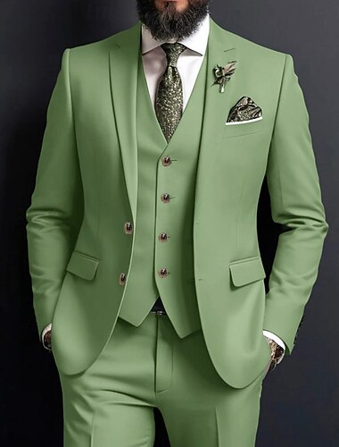  Trajes de negocios para hombres bodas salvia gris claro formal verano color sólido corte estándar 3 piezas de doble botonadura con dos botones