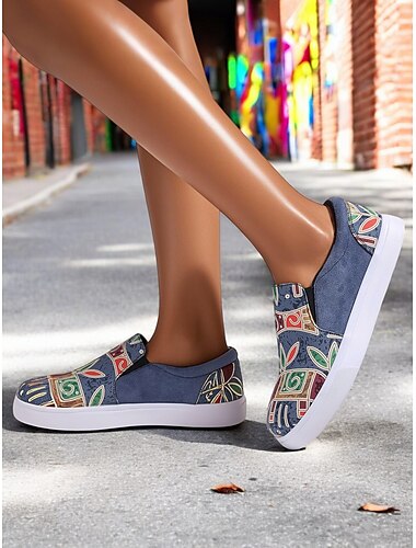  slip-on tribal print lerretssko for kvinner – komfortable fritidssko i gatestil for fotturer, shopping og festivaler