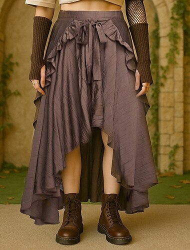  Rétro Vintage Médiéval Steampunk Jupe Pirate A Volants Ourlet asymétrique Femmes Pirate Fantaisie Halloween Carnaval Décontracté Quotidien Festival de Musique Foire de la Renaissance Adulte Jupe