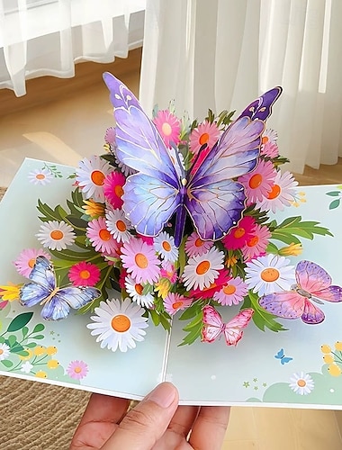  papillon 3D vibrant &Carte de vœux pop-up marguerite, meilleur cadeau pour maman, carte de bouquet de fleurs pour la fête des mères, appréciation des enseignants, anniversaire, remerciements