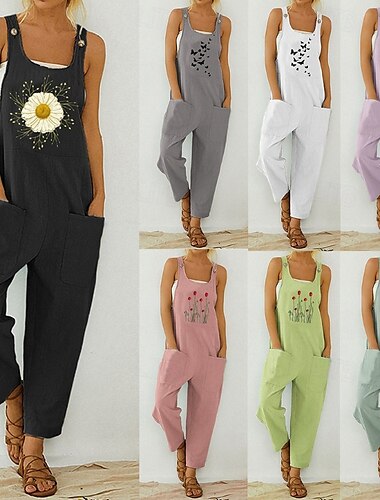  dam blommig jacka streetwear ärmlös u-ringad med fickor vardagskläder normal passform svart blågrå sommaroutfit