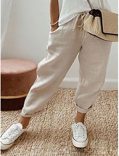  Damen Chinos Einfarbig Mode Streetwear Stylisch Knöchellang Medium Taille Schlicht Tasche Kordelzug Komfort Outdoor Mikrofaser Urlaub Street Alltag Grau Schwarz Weiß Himmelblau Sommer Frühling