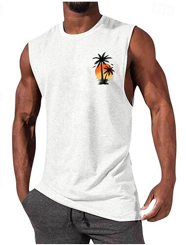  Herre Tanktop Vest Top Underskorte Ærmeløs skjorte Uden ærmer Rund Hals Sommer Grafisk Mode Designer Ferierejse Gade I-byen-tøj Sort Hvid Rød Top T-shirt til mænd