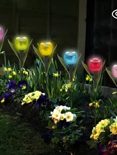  庭のチューリップの花の形 LED 太陽光発電防水チューブ芝生ライトの装飾庭屋外パーティー用品