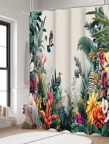  Douchegordijn met 12 Haakjes 180cm*180cm(70"*70") Polyester Machine Wasbaar Waterdicht Tropisch Blad Planten Patroon