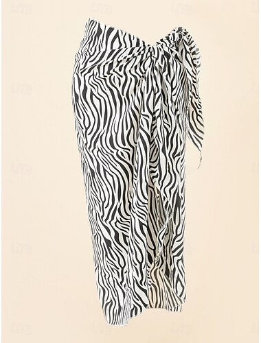  Damen Badeanzüge Cover Up Wickelrock Badeanzug Urlaub Strandbekleidung Zebra Druck Ärmellose Badeanzüge