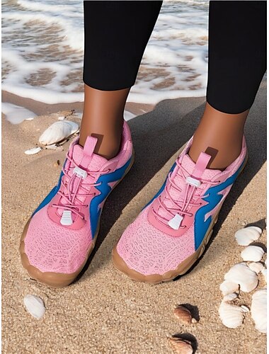  Chaussures aquatiques respirantes et larges pour femmes – chaussures aquatiques pieds nus élégantes à blocs de couleurs pour la plage, le kayak, la natation et les voyages, chaussures de natation légères à séchage rapide