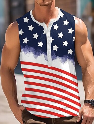  Herren Flagge Sternenbanner Tank Top Henley Hemd Ärmellos Vintage Mode Designer Outdoor Lässig Täglich Sommer Frühling & Herbst 1 2 3 Henley Henley T-Shirt