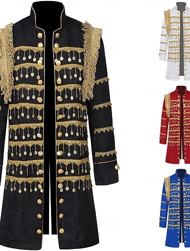  Retro Vintage Rococó Medieval Casaco Jaqueta de circo Homens Real Dia Das Bruxas Carnaval Baile de Máscaras Festa LARP Ren Faire Adulto Casaco