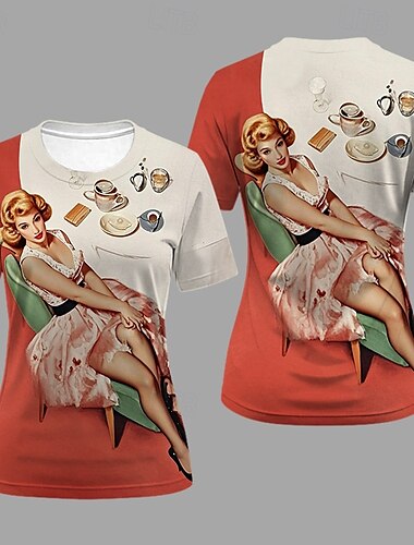  T-shirt Affiche rétro Fille rétro Graphique Pour Femmes Adulte Mascarade Impression 3D Vacances Soirée