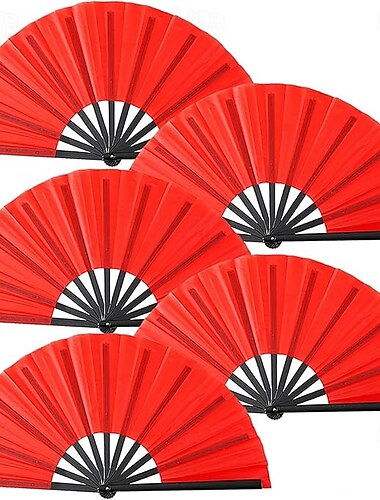  5 Stück „Stiefel auf dem Boden“-Fächer, großer Handfächer in Großpackung, chinesischer japanischer Kung-Fu-Tai-Chi-Plopp-Klack-Rave-Handfaltfächer für Line Dance (gemischte Farben)