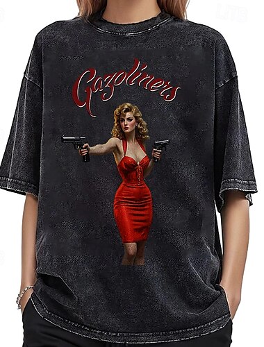  T-shirt T-shirt surdimensionné délavé à l'acide Affiche rétro Fille rétro Graphique Pour Couple Homme Femmes Adulte Mascarade Gaufrage à chaud Décontracté Quotidien