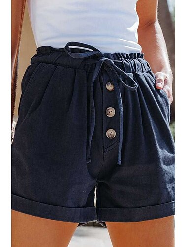  Mujer Pantalón corto pantalones Ropa de calle Casual Corto Cintura Media Plano Bolsillo Diseño de cordón elástico Confortable Cómodo Calle Noche Azul Marino Oscuro Verano Ajuste regular