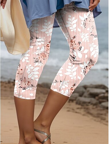  Leggings für Frauen Capri-Hosen hohe Elastizität Urlaubsmoden Vintage knöchellang hohe Taille grafischer geometrischer Druck thermisch warm atmungsaktiv weich im Freien täglich pink blau lila Sommer