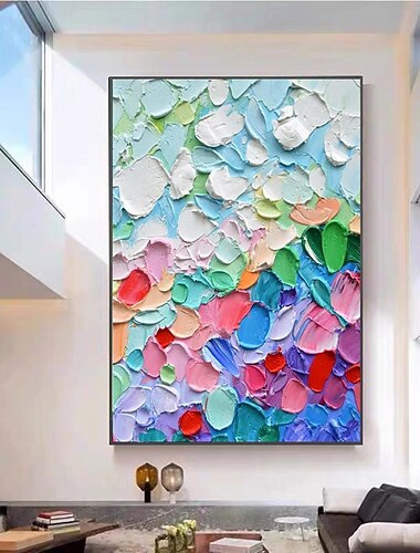  dipinto a olio fatto a mano, puntini colorati, dipinto a olio su tela, dipinto a mano, arte murale moderna testurizzata, dipinto floreale 3d, arte contemporanea, grande dipinto a olio, arte murale,
