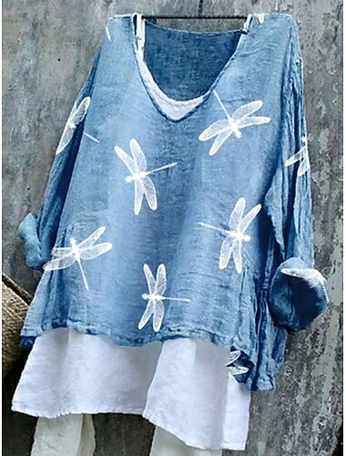  Mujer Blusa Floral Graphic Elegante Casual Manga 3/4 Escote en Pico Tops regulares Diario Azul Marino Azul cielo Blanco Marfil Verano Primavera