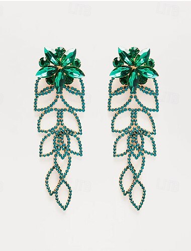  Mujer Pendientes cortos Lámparas Araña Forma de Hoja Flor Precioso Vintage Moda Elegante Diamante Sintético Aretes Joyas Oro / Blanco / Verde Para Boda Fiesta 1 Par