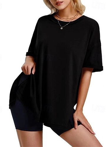  Per donna Maglietta Semplice Moda Moderno Manica Corta Girocollo Top Regolari Quotidiano Nero Bianco Rosa Estate