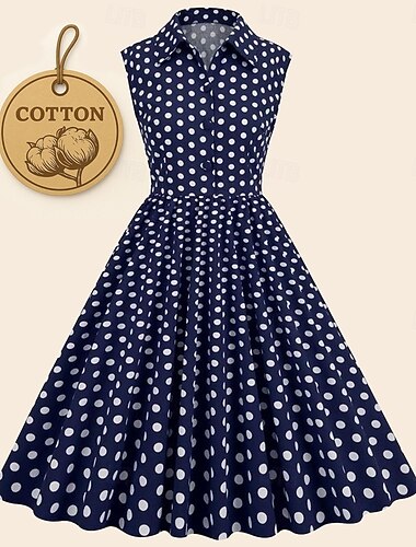  1950s Retro Antiguo Vestidos Vestido swing Lunares Disfraz Mujer Víspera de Todos los Santos Carnaval Mascarada Fiesta Despedida de Soltera Adulto Vestido Vestidos de fiesta