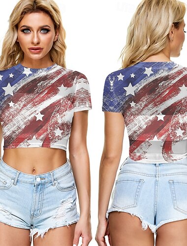  Independence Day 4 juli Amerikaanse Vlag T-Shirt Crop top Manga Amerikaanse Vlag Grafisch Voor Dames Volwassenen Maskerade 4 juli 3D afdrukken Festival