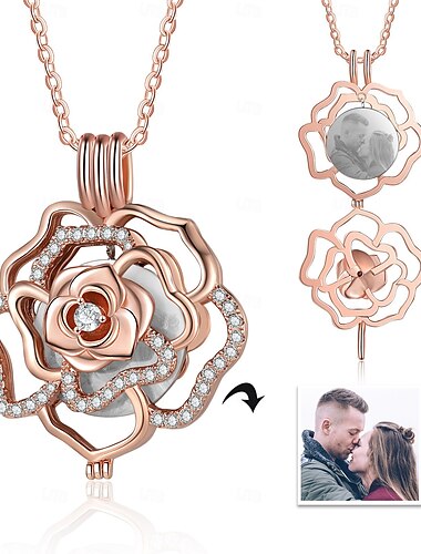  Collana con foto di rose personalizzata per lei, regalo di gioielli con foto personalizzata per mamma, moglie, fidanzata, festa della mamma, compleanno, anniversario, ricordo romantico