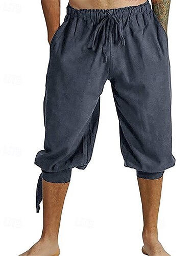  Hombre Pantalón corto Pantalones cortos de lino y algodón Pantalones cortos de verano Pantalones cortos de playa Bolsillo Correa Cintura elástica Plano Comodidad Transpirable Longitud de la rodilla