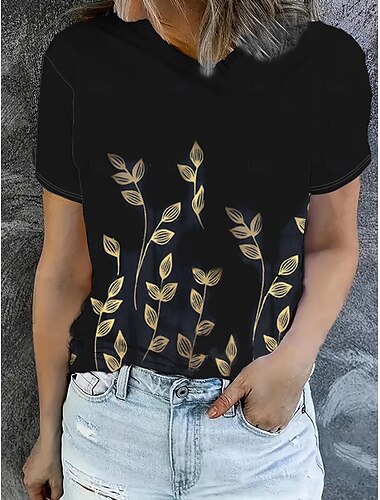 Női Póló Nyári felsők Grafika Növények Klasszikus Alkalmi Rövid ujjú Terített nyak Crop Tops Napi Hétvége Nyomtatott Fekete Nyár Tavasz Ősz