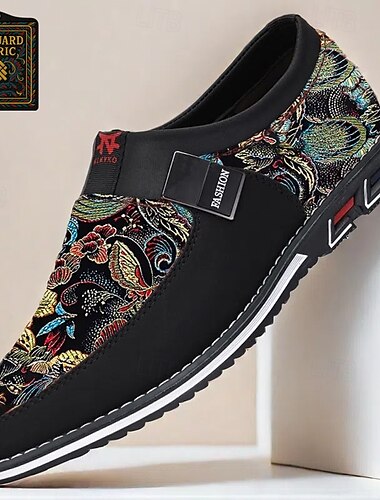  Baskets à enfiler en jacquard noir et multicolore pour homme – chaussures élégantes en tissu jacquard pour les événements décontractés et chics