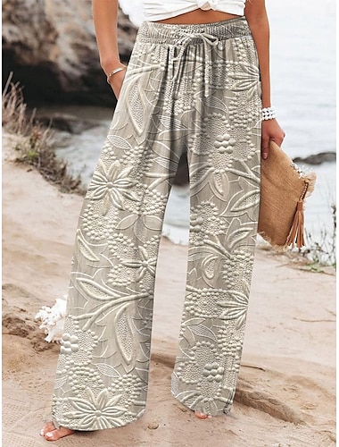  Dames Breed Been Chinese Wijde broek Vakantie Vintage Modieus Volledige lengte Hoge taille Bloemig Grafisch Opdrukken Thermisch Warm Ademend Zacht Micro-elastisch Vakantie Straat Causaal Zwart