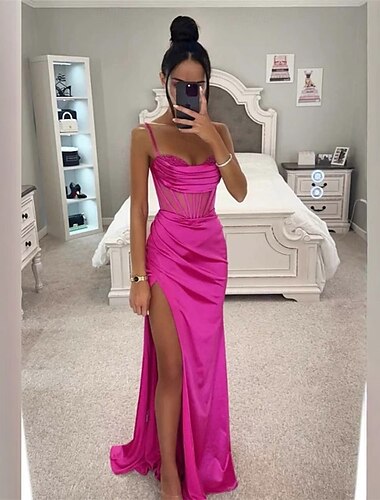  Mermaid / Trumpet Prom Dresses Party Dress Wedding Wedding Guest Floor Length Sleeveless Spaghetti Strap Polyester Backless with Slit