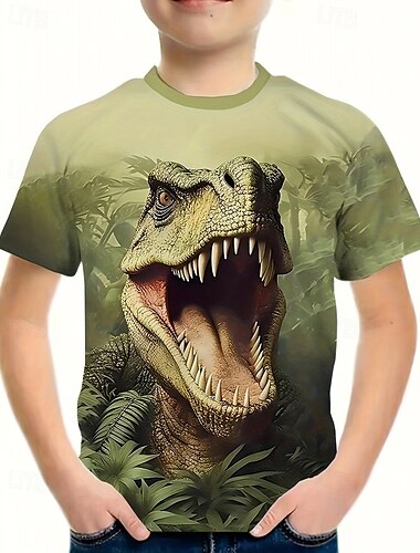  Jungen 3D Dinosaurier T-Shirt Kurzarm Sommer Frühling Mode Basic Kinder 4-12 Jahre Rundhalsausschnitt Outdoor Lässig Täglich Normale Passform