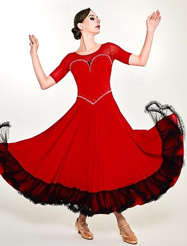 társastánc versenyruha női előadás modern dancewear ruhák rövid ujjú keringő standard ruha