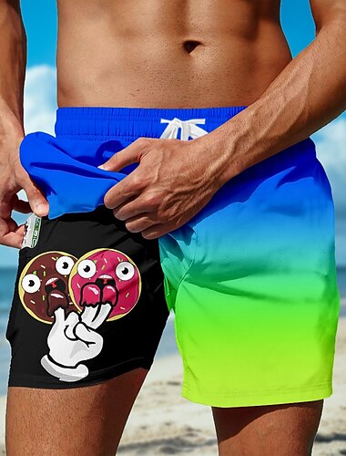  Férfi Színátmenet színe Fánk Rajzfilm kéznyomat Bélelt rövidnadrág 2 az 1-ben úszónadrág Úszónadrágok Közepes csípő Hawaii Vakáció Oldalzsebek Compression Linerrel Elasztikus húzózsinóros derékrész