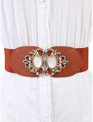  Cinturón elástico de moda estilo palacio retro para mujer con hebilla de metal adornada, diseño elegante, adecuado para uso formal e informal.