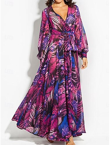  Kleid der Brautmutter Elegantes Leger V-Ausschnitt Bodenlang Polyester Langarm mit Schärpe  Band Falten Hochzeitsgastkleid 2025