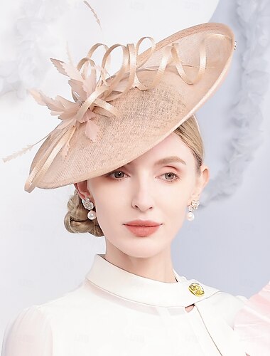  Diademas, sombrero de lino para el sol, sombrero de platillo, sombrero de copa, boda, fiesta de té, boda elegante con cintas de plumas, tocado, tocados